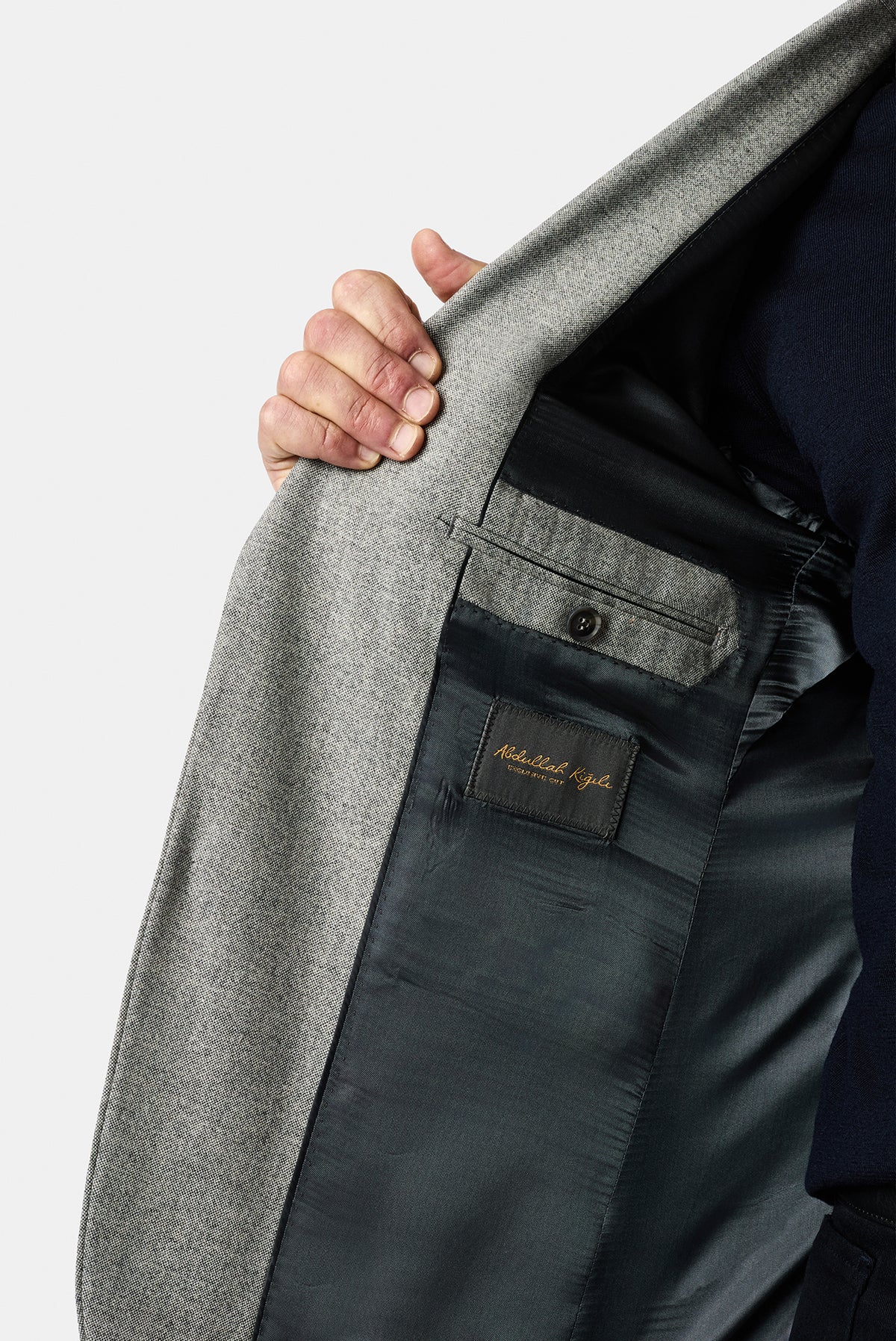 Orta Gri 4 Drop Relaxed Fit Rahat Kesim Yünlü Mono Yaka Klasik Ceket