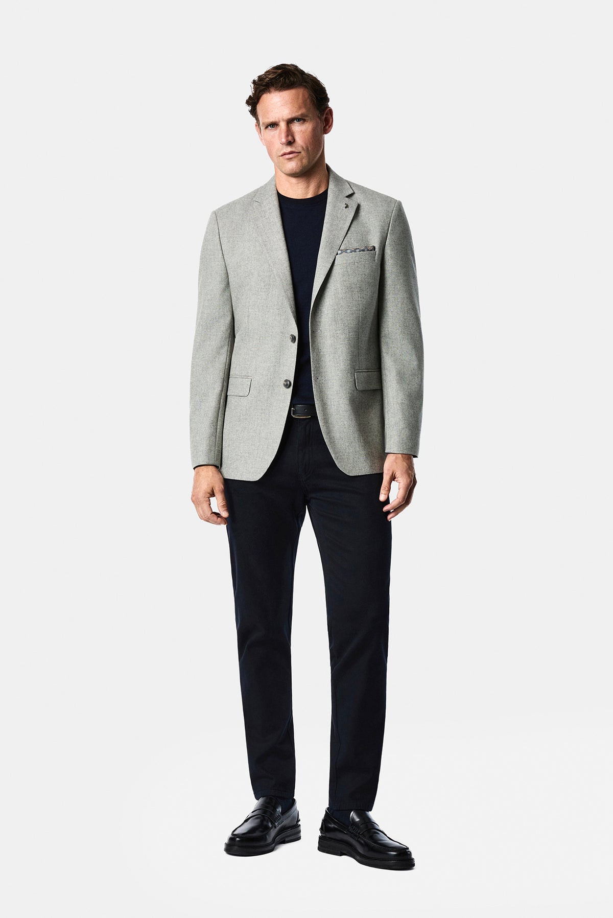 Orta Gri 4 Drop Relaxed Fit Rahat Kesim Yünlü Mono Yaka Klasik Ceket