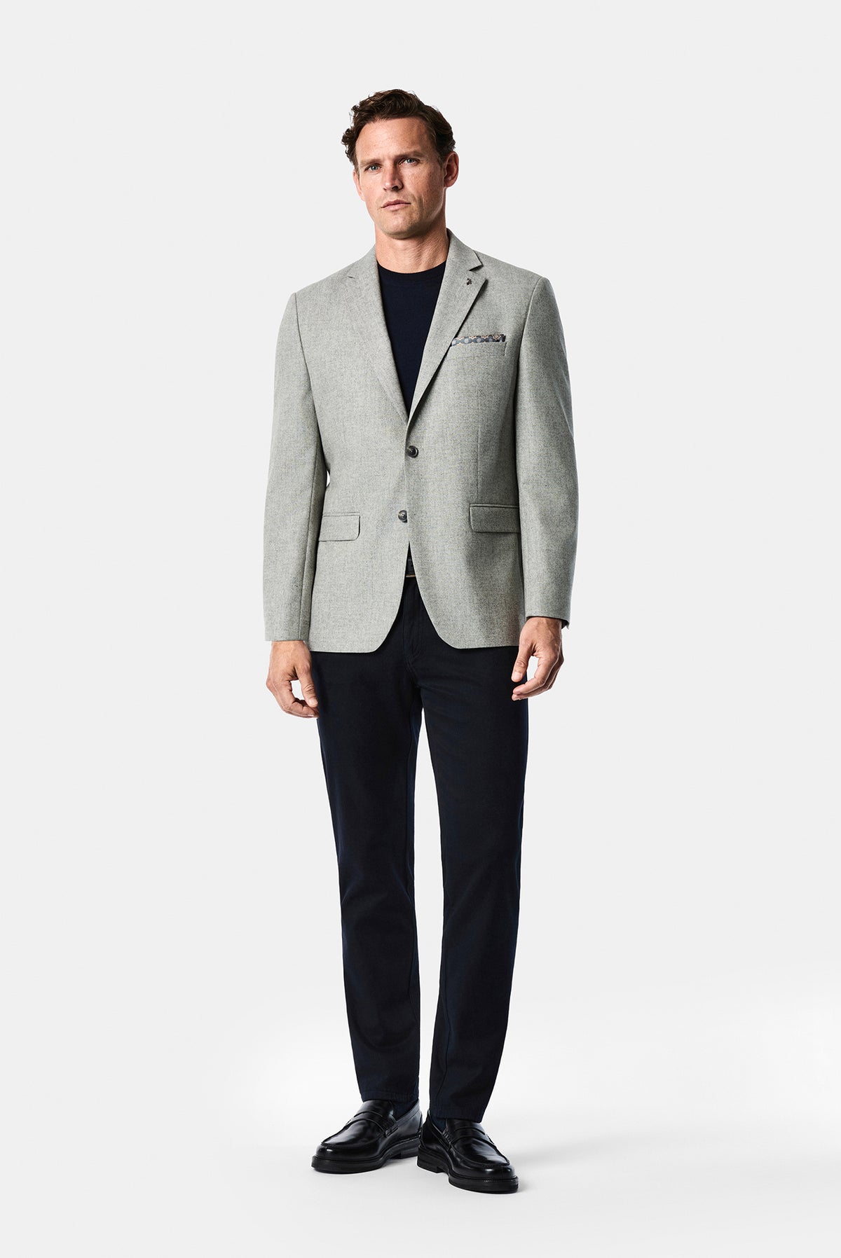 Orta Gri 4 Drop Relaxed Fit Rahat Kesim Yünlü Mono Yaka Klasik Ceket
