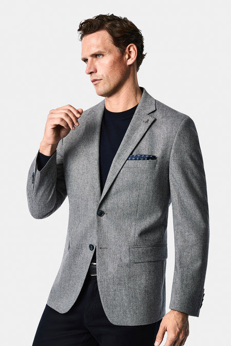 Açık Lacivert 4 Drop Relaxed Fit Rahat Kesim Yünlü Mono Yaka Klasik Ceket