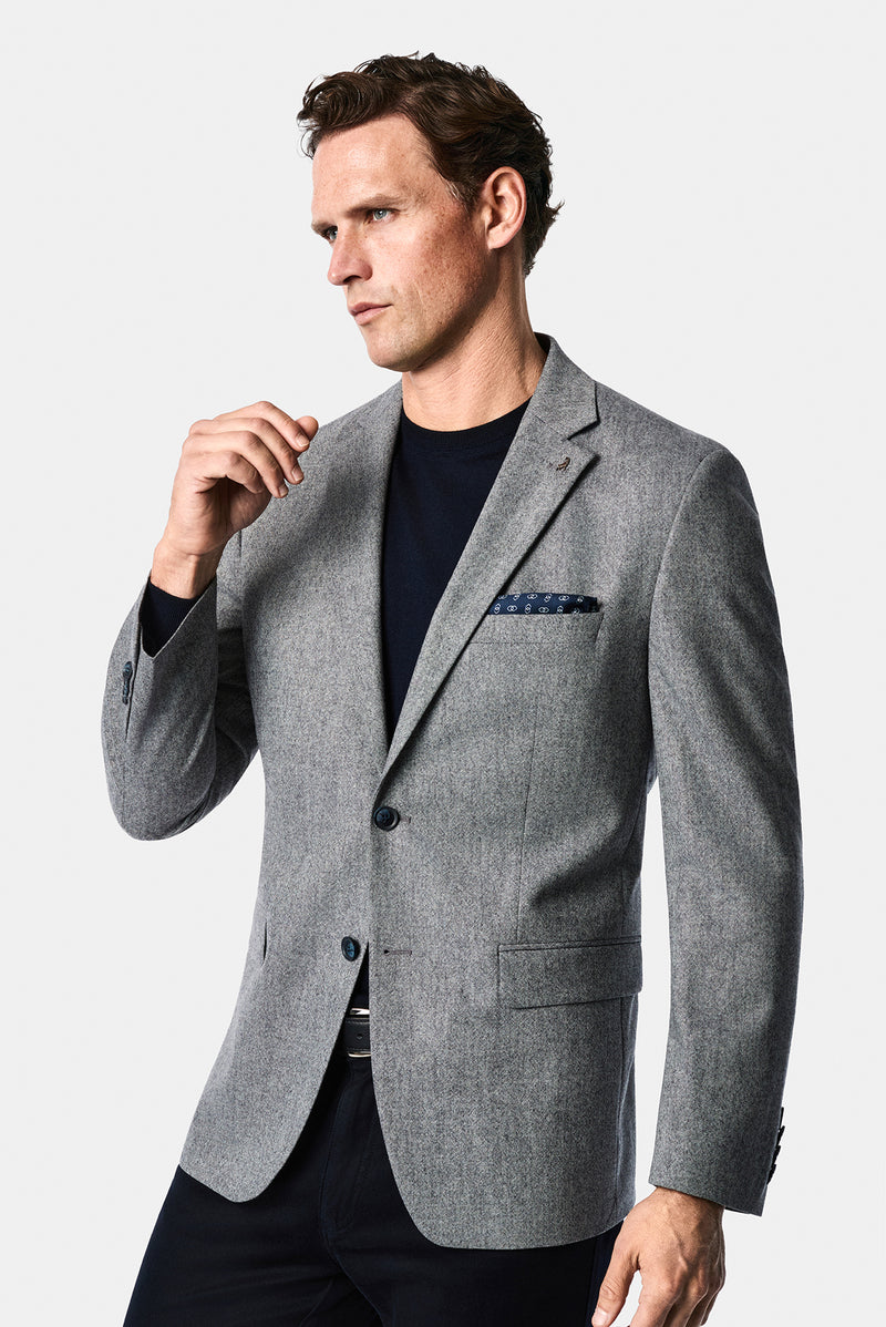 Açık Lacivert 4 Drop Relaxed Fit Rahat Kesim Yünlü Mono Yaka Klasik Ceket