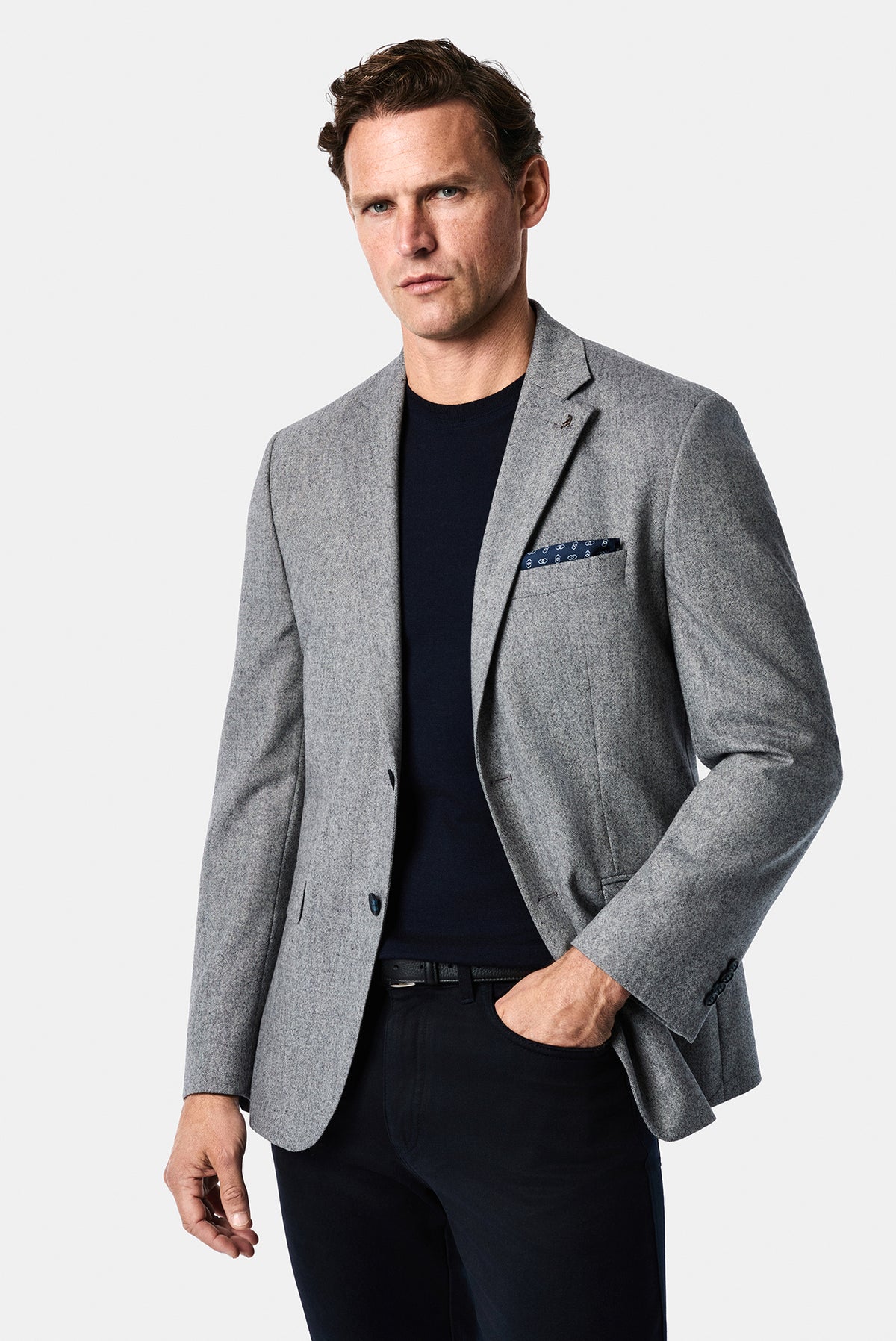 Açık Lacivert 4 Drop Relaxed Fit Rahat Kesim Yünlü Mono Yaka Klasik Ceket