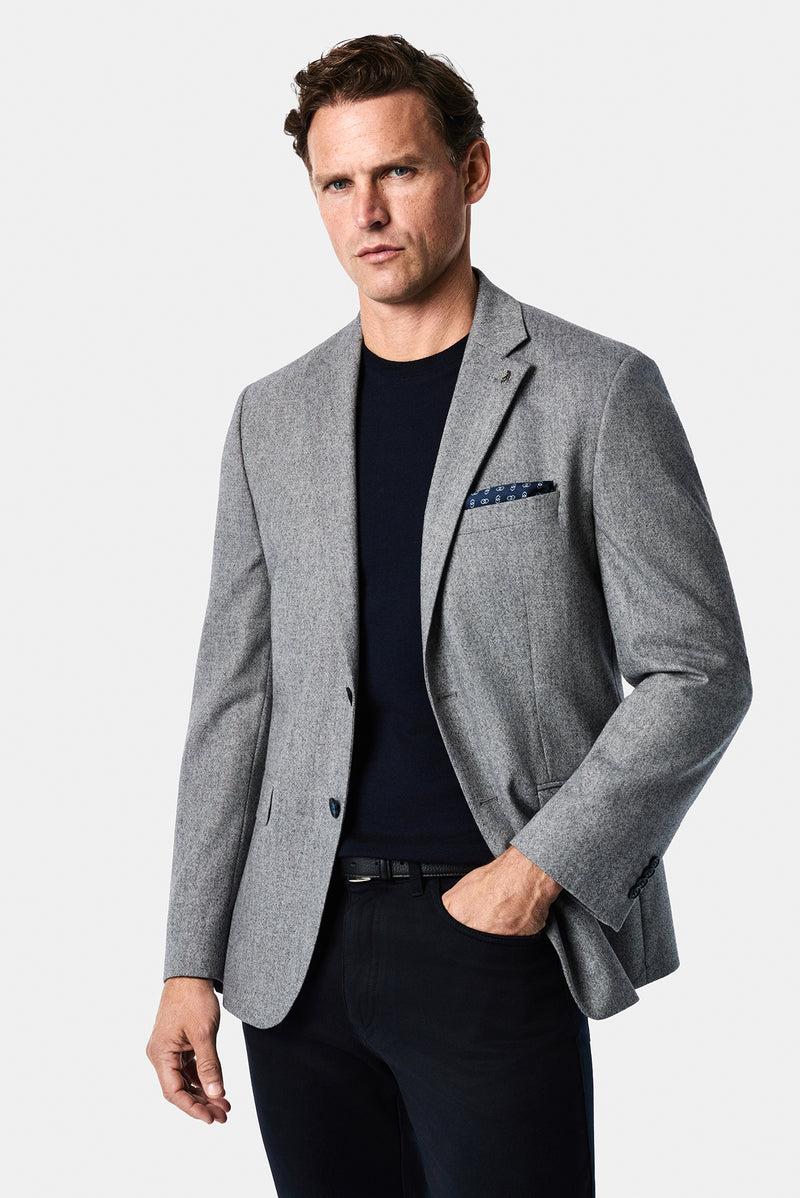 Açık Lacivert 4 Drop Relaxed Fit Rahat Kesim Yünlü Mono Yaka Klasik Ceket