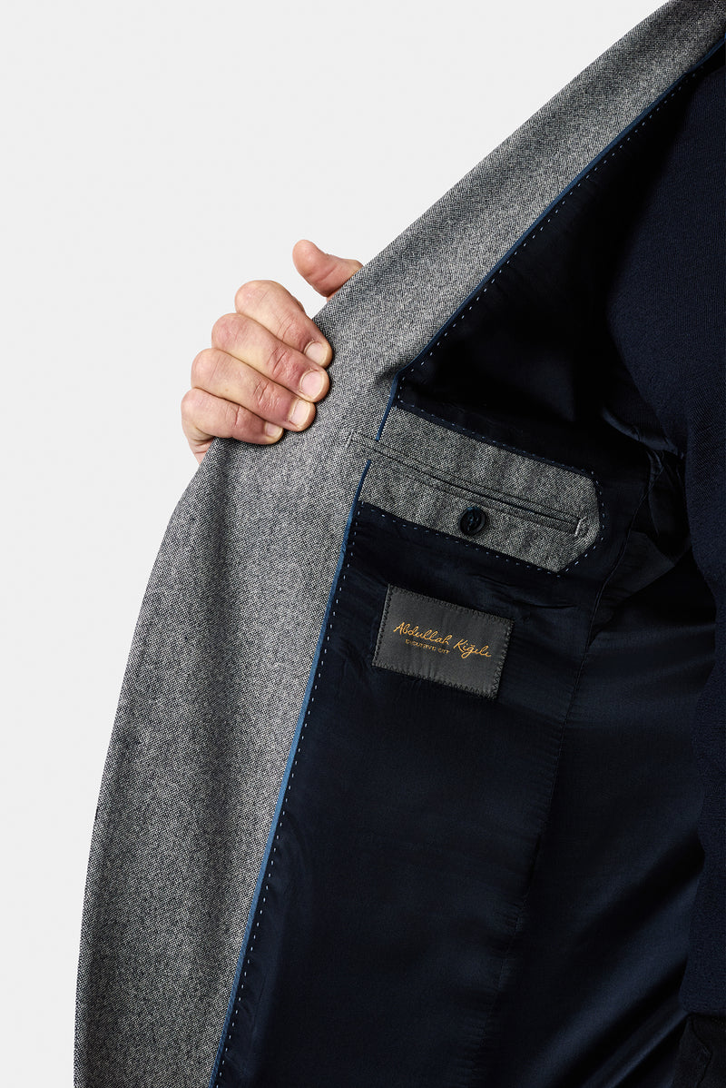Açık Lacivert 4 Drop Relaxed Fit Rahat Kesim Yünlü Mono Yaka Klasik Ceket