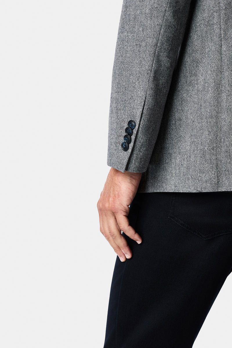 Açık Lacivert 4 Drop Relaxed Fit Rahat Kesim Yünlü Mono Yaka Klasik Ceket