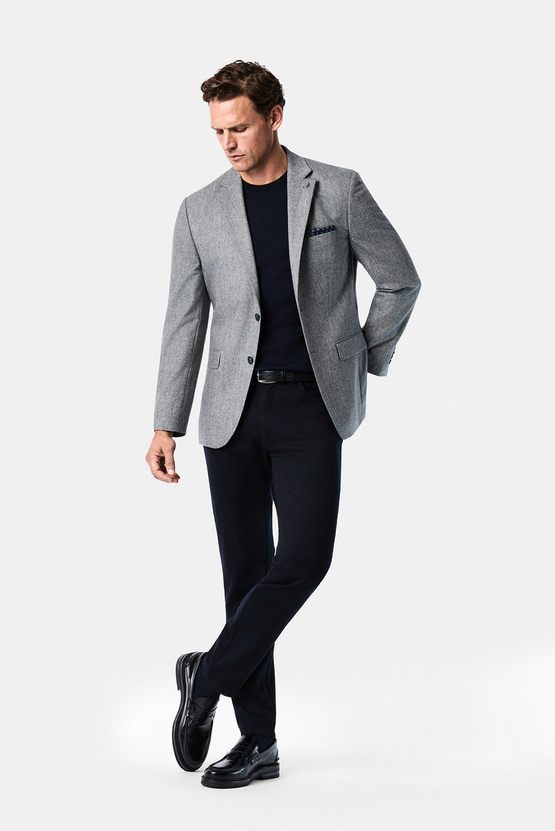 Açık Lacivert 4 Drop Relaxed Fit Rahat Kesim Yünlü Mono Yaka Klasik Ceket