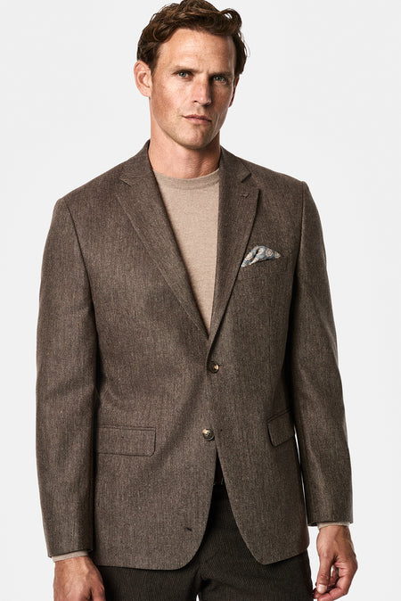 Orta Kahve 4 Drop Relaxed Fit Rahat Kesim Yünlü Mono Yaka Klasik Ceket