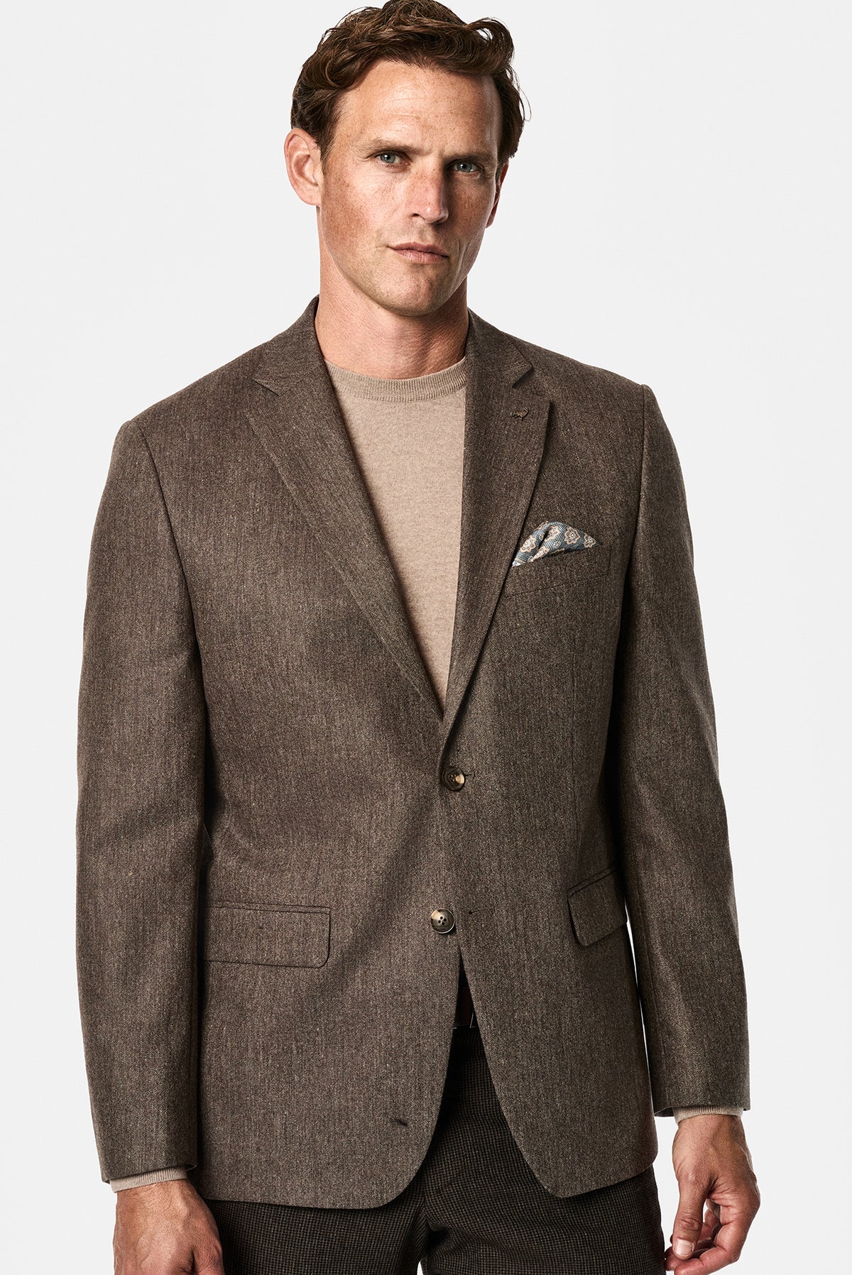 Orta Kahve 4 Drop Relaxed Fit Rahat Kesim Yünlü Mono Yaka Klasik Ceket