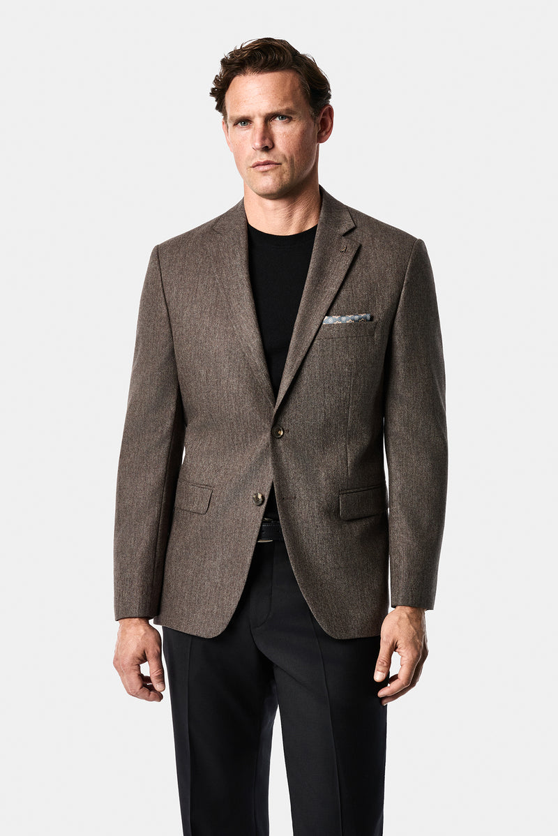 Orta Kahve 4 Drop Relaxed Fit Rahat Kesim Yünlü Mono Yaka Klasik Ceket