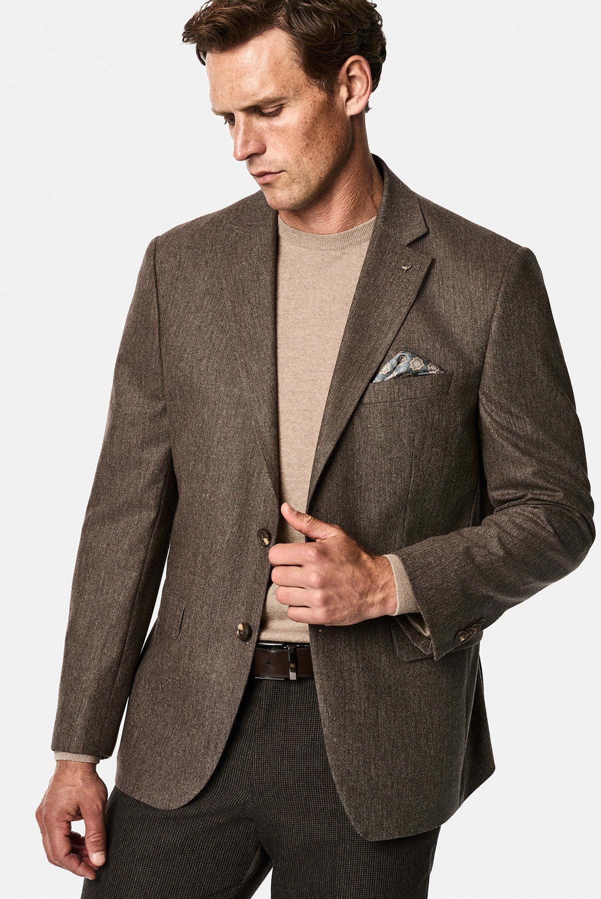 Orta Kahve 4 Drop Relaxed Fit Rahat Kesim Yünlü Mono Yaka Klasik Ceket