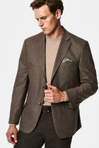 Orta Kahve 4 Drop Relaxed Fit Rahat Kesim Yünlü Mono Yaka Klasik Ceket