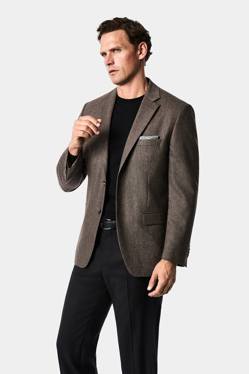 Orta Kahve 4 Drop Relaxed Fit Rahat Kesim Yünlü Mono Yaka Klasik Ceket