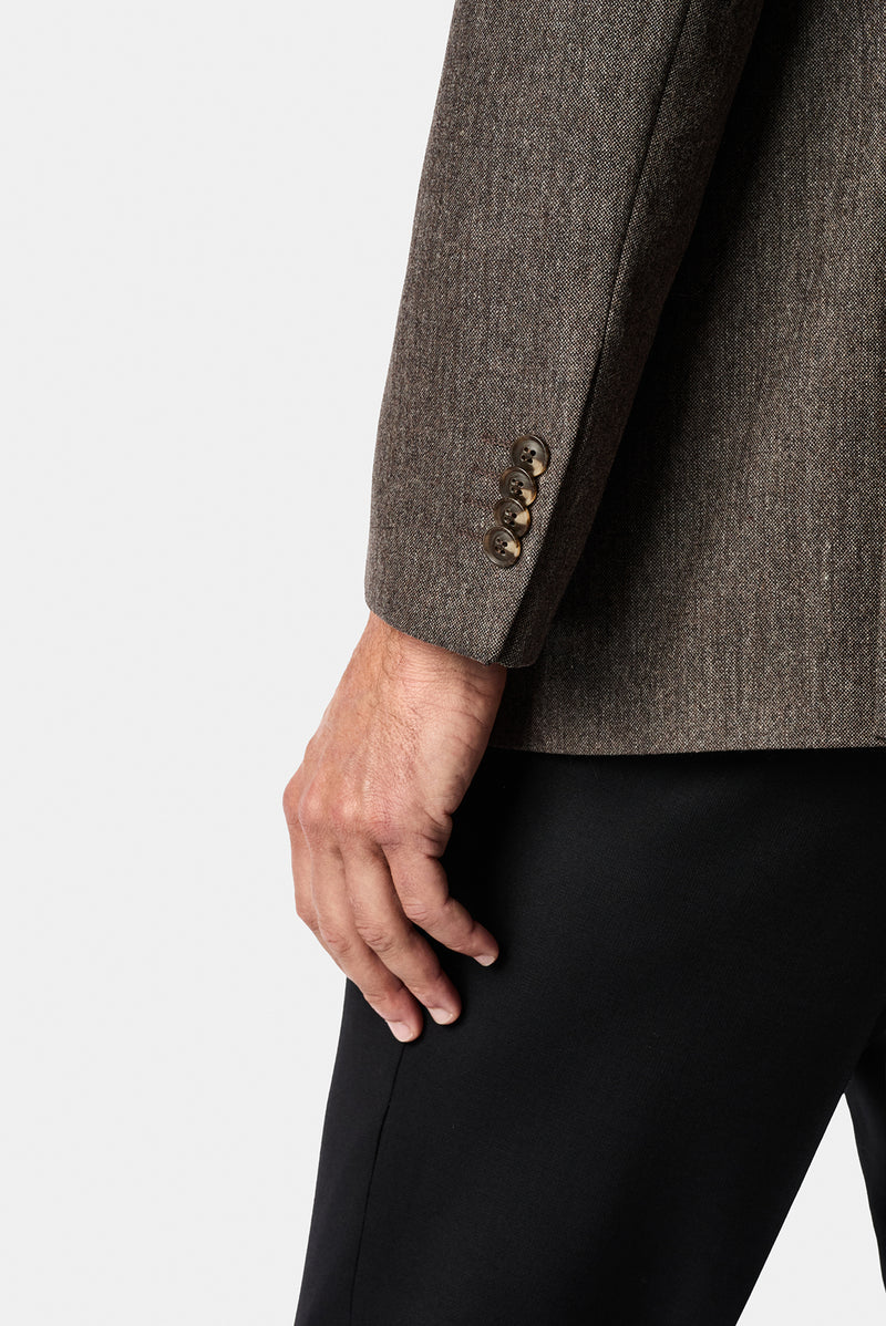 Orta Kahve 4 Drop Relaxed Fit Rahat Kesim Yünlü Mono Yaka Klasik Ceket