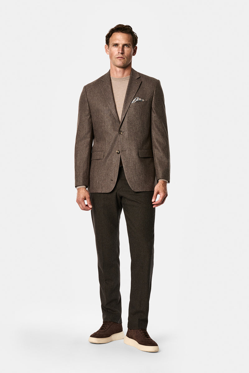 Orta Kahve 4 Drop Relaxed Fit Rahat Kesim Yünlü Mono Yaka Klasik Ceket