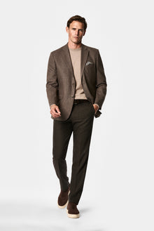 Orta Kahve 4 Drop Relaxed Fit Rahat Kesim Yünlü Mono Yaka Klasik Ceket