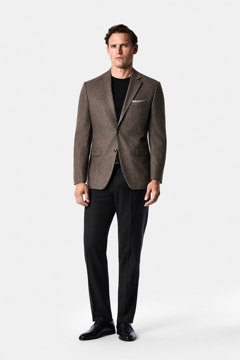 Orta Kahve 4 Drop Relaxed Fit Rahat Kesim Yünlü Mono Yaka Klasik Ceket