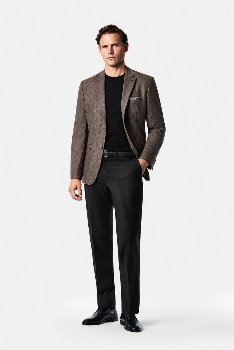 Orta Kahve 4 Drop Relaxed Fit Rahat Kesim Yünlü Mono Yaka Klasik Ceket