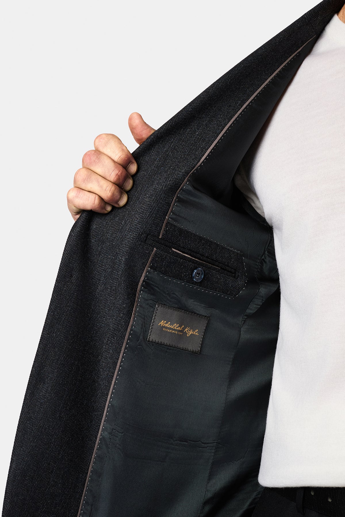 Koyu Antrasit 4 Drop Relaxed Fit Mono Yaka Balıksırtı Yünlü Klasik Ceket