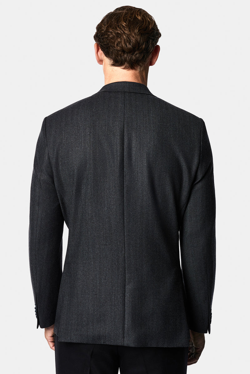 Koyu Antrasit 4 Drop Relaxed Fit Mono Yaka Balıksırtı Yünlü Klasik Ceket