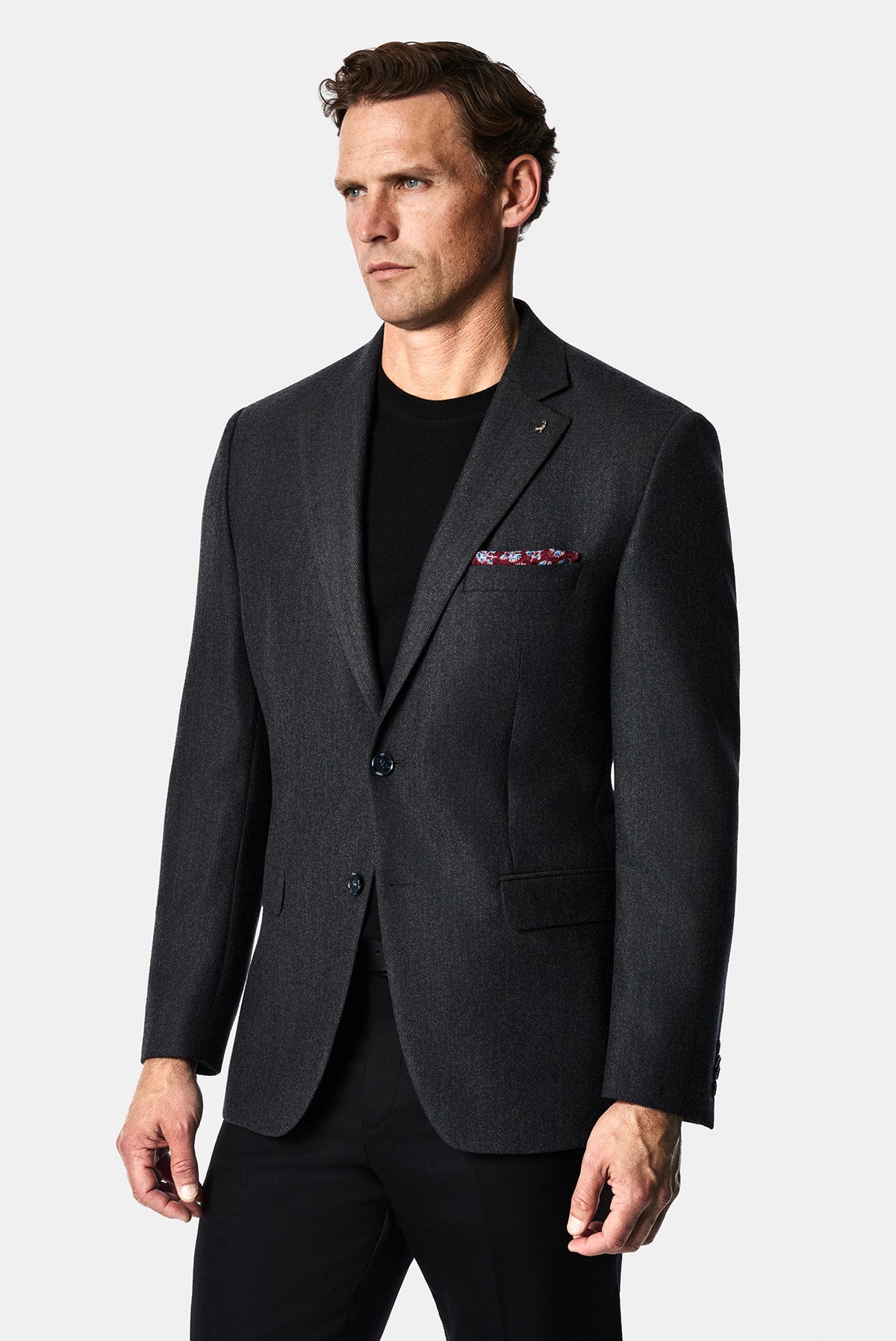 Orta Antrasit 4 Drop Relaxed Fit Mono Yaka Balıksırtı Yünlü Klasik Ceket