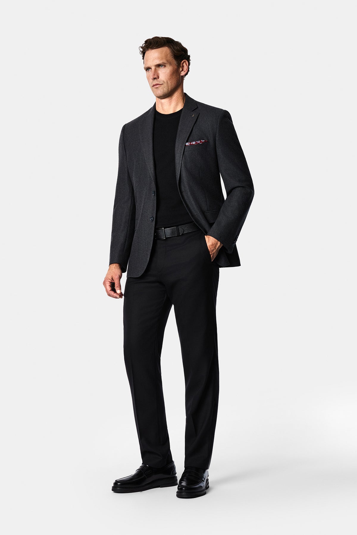 Orta Antrasit 4 Drop Relaxed Fit Mono Yaka Balıksırtı Yünlü Klasik Ceket