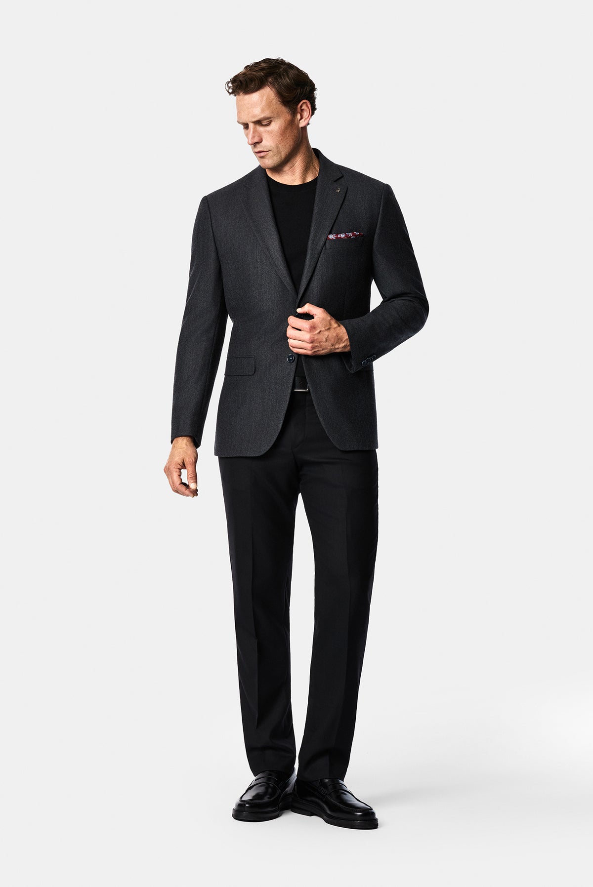 Orta Antrasit 4 Drop Relaxed Fit Mono Yaka Balıksırtı Yünlü Klasik Ceket