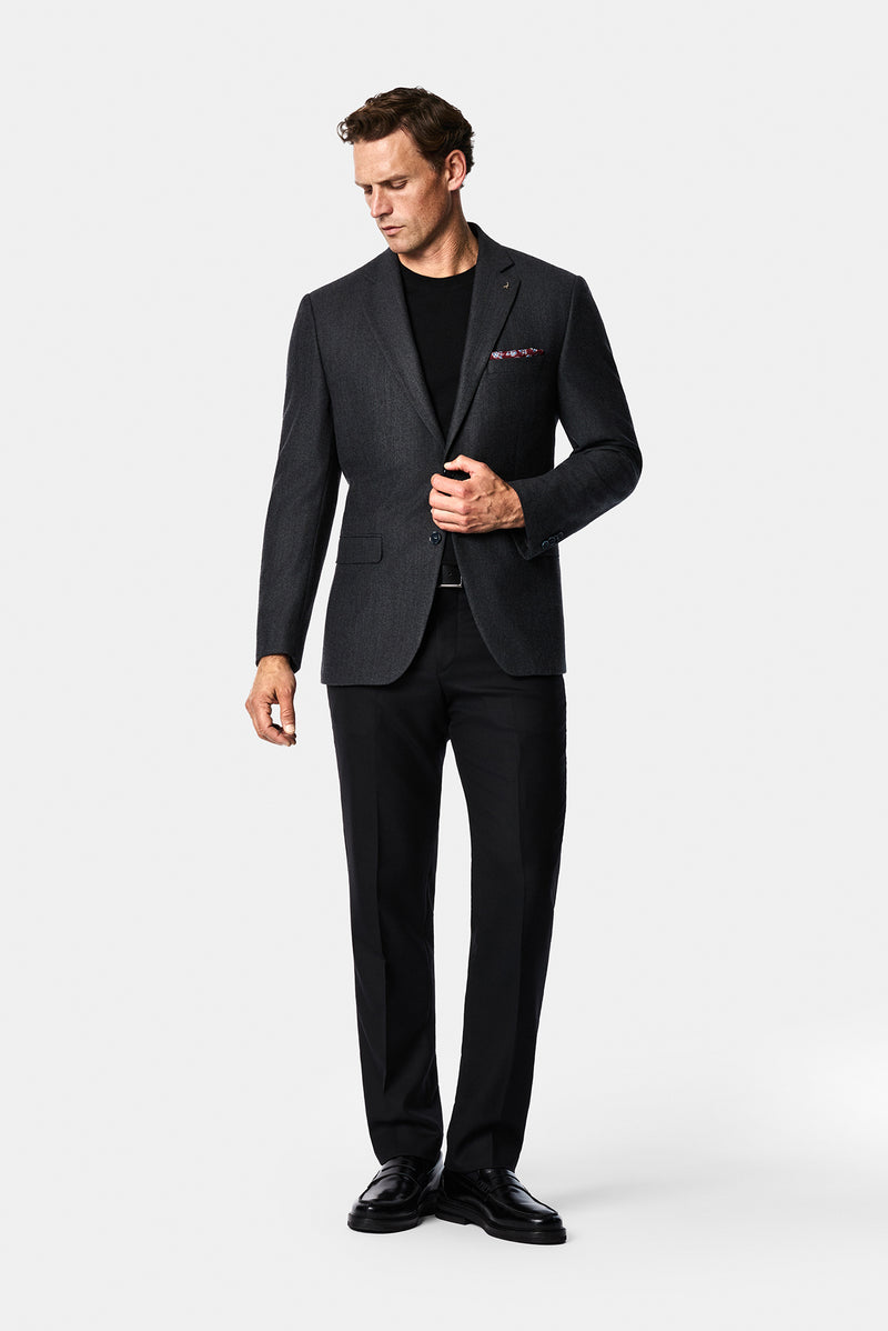 Orta Antrasit 4 Drop Relaxed Fit Mono Yaka Balıksırtı Yünlü Klasik Ceket