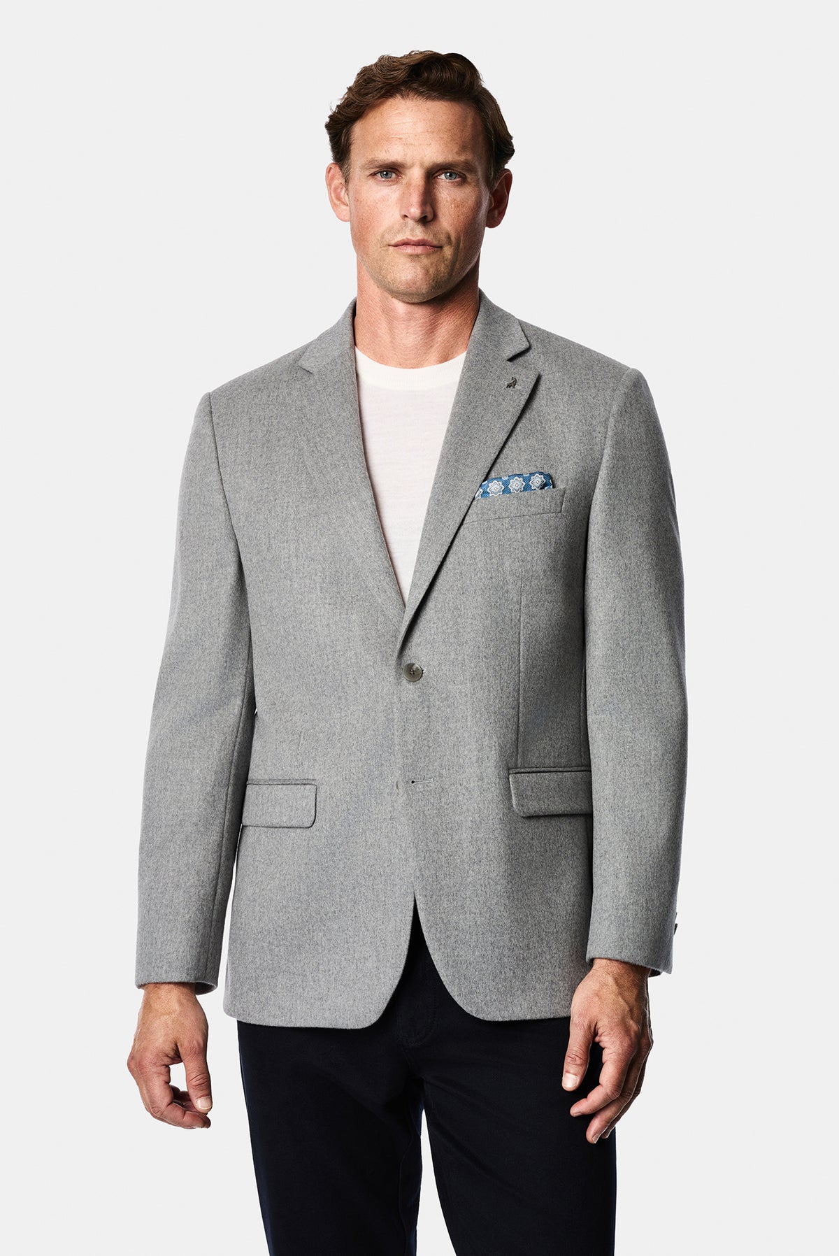 Açık Gri 4 Drop Relaxed Fit Rahat Kesim %100 Yün Mono Yaka Klasik Ceket