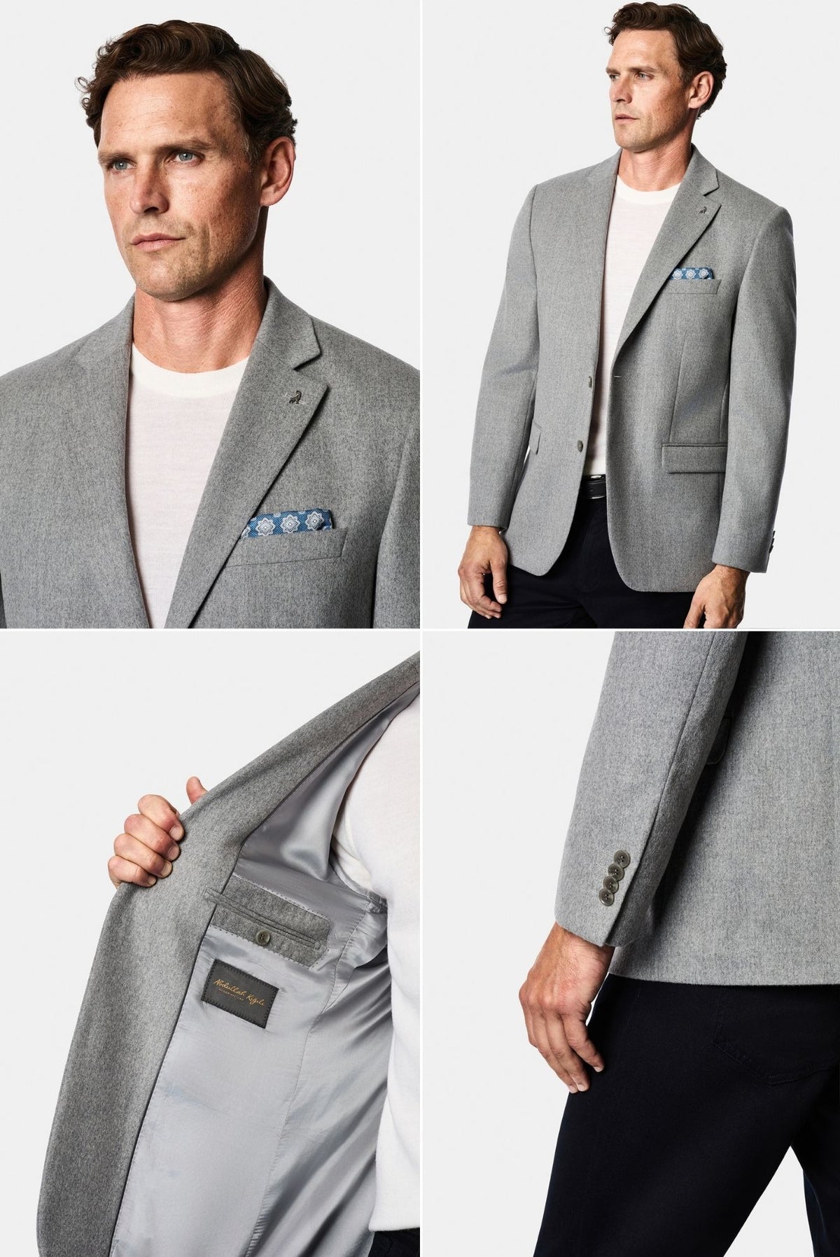 Açık Gri 4 Drop Relaxed Fit Rahat Kesim %100 Yün Mono Yaka Klasik Ceket