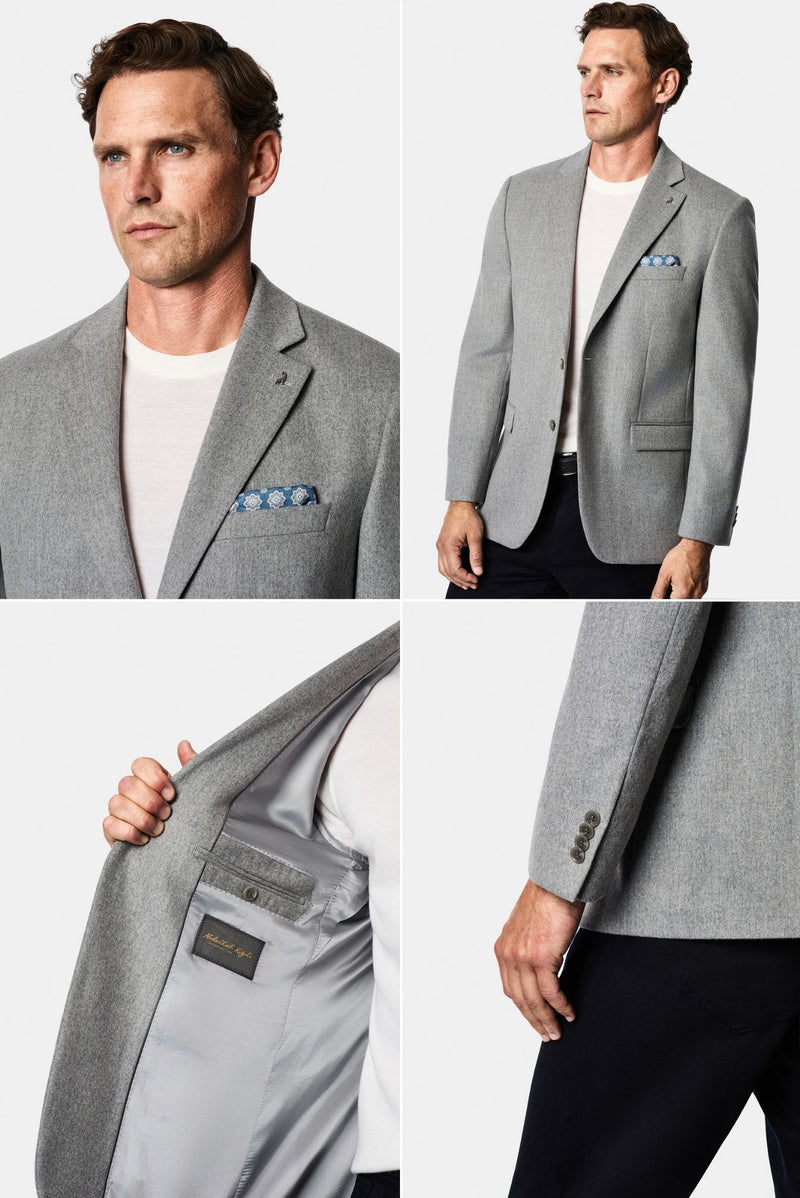 Açık Gri 4 Drop Relaxed Fit Rahat Kesim %100 Yün Mono Yaka Klasik Ceket