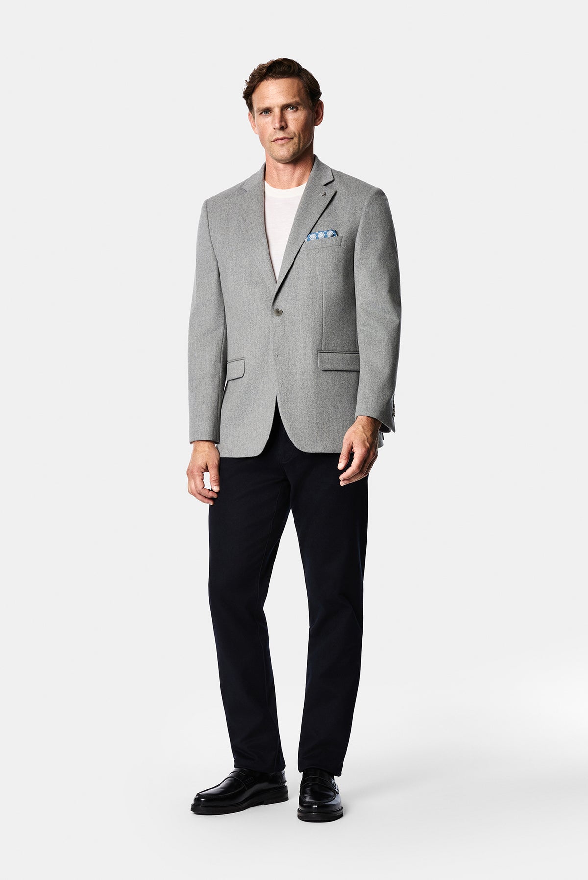 Açık Gri 4 Drop Relaxed Fit Rahat Kesim %100 Yün Mono Yaka Klasik Ceket