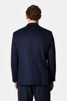 Orta Lacivert 4 Drop Relaxed Fit Mono Yaka Düz Yün Klasik Ceket