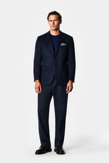 Orta Lacivert 4 Drop Relaxed Fit Mono Yaka Düz Yün Klasik Ceket