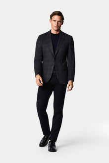 Koyu Lacivert 6 Drop Regular Fit Mono Yaka Ekose Yünlü Klasik Ceket