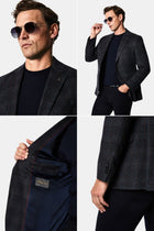 Koyu Lacivert 6 Drop Regular Fit Mono Yaka Ekose Yünlü Klasik Ceket