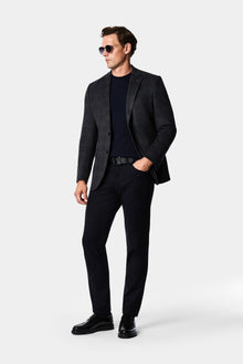 Koyu Lacivert 6 Drop Regular Fit Mono Yaka Ekose Yünlü Klasik Ceket