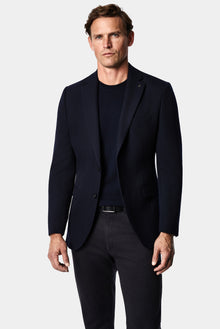Koyu Lacivert 6 Drop Regular Fit Mono Yaka Balıksırtı Desen Yün Klasik Ceket