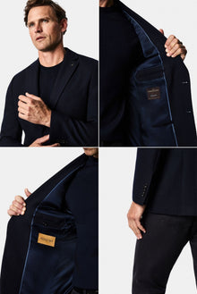 Koyu Lacivert 6 Drop Regular Fit Mono Yaka Balıksırtı Desen Yün Klasik Ceket