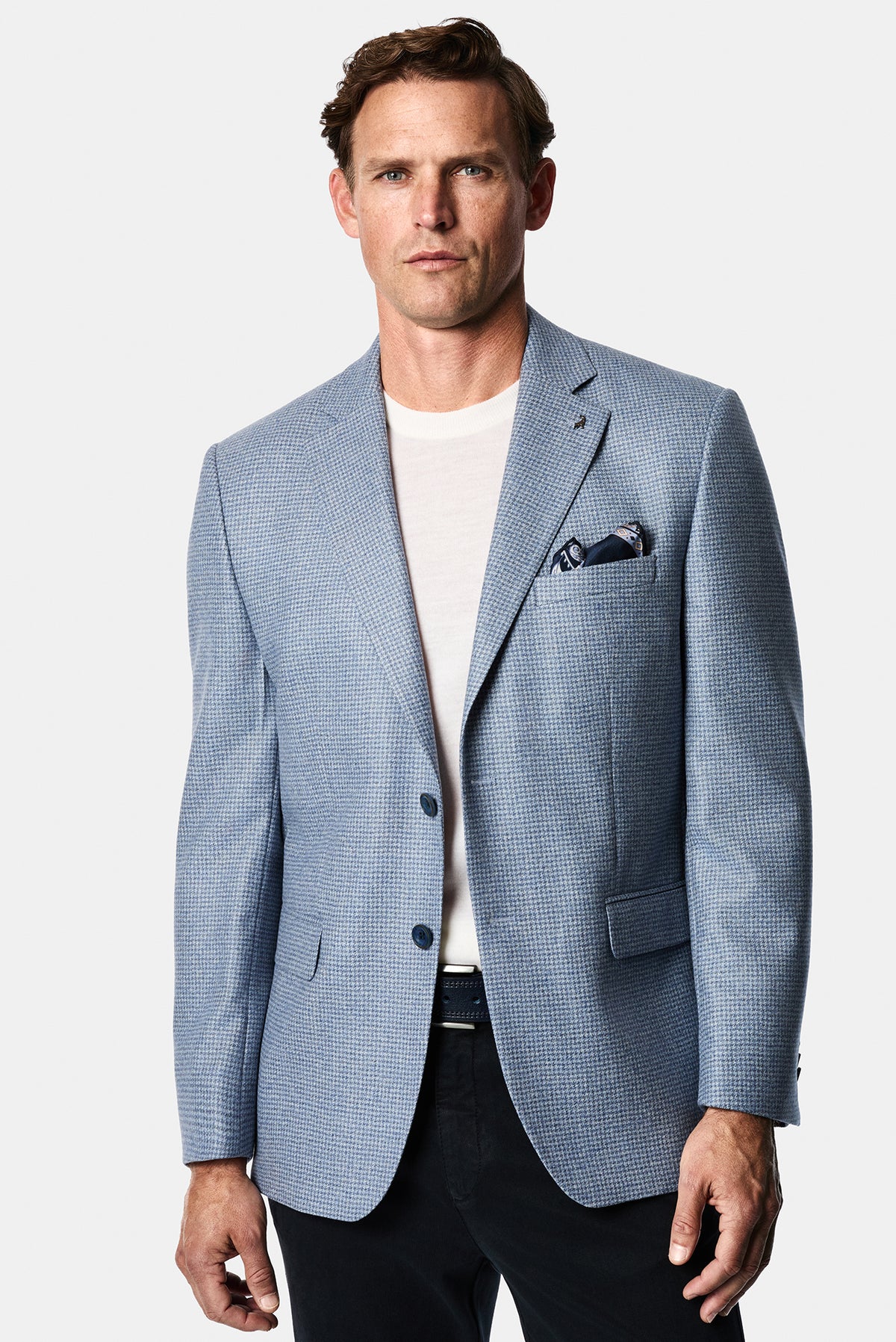 Mavi 4 Drop Relaxed Fit Mono Yaka Mikro Desen Yün Klasik Ceket