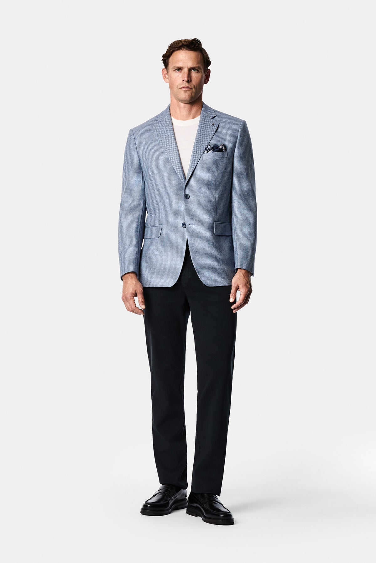 Mavi 4 Drop Relaxed Fit Mono Yaka Mikro Desen Yün Klasik Ceket