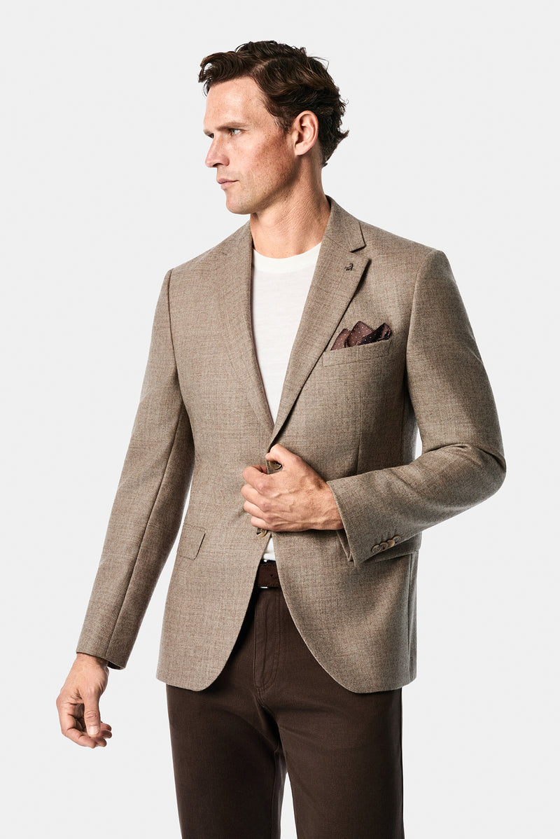 Açık Bej 7 Drop Slim Fit Mono Yaka Düz Yün Klasik Ceket