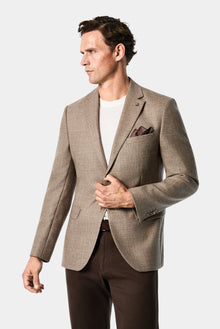 Açık Bej 7 Drop Slim Fit Mono Yaka Düz Yün Klasik Ceket