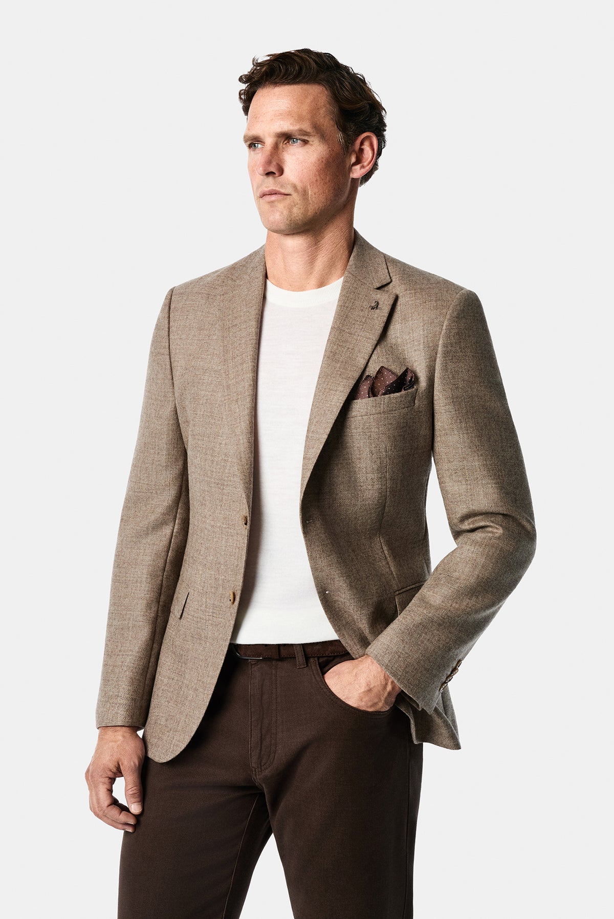 Açık Bej 7 Drop Slim Fit Mono Yaka Düz Yün Klasik Ceket