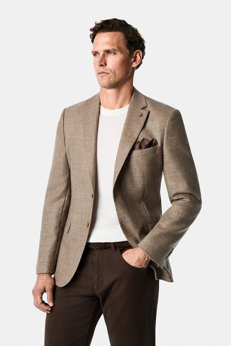 Açık Bej 7 Drop Slim Fit Mono Yaka Düz Yün Klasik Ceket