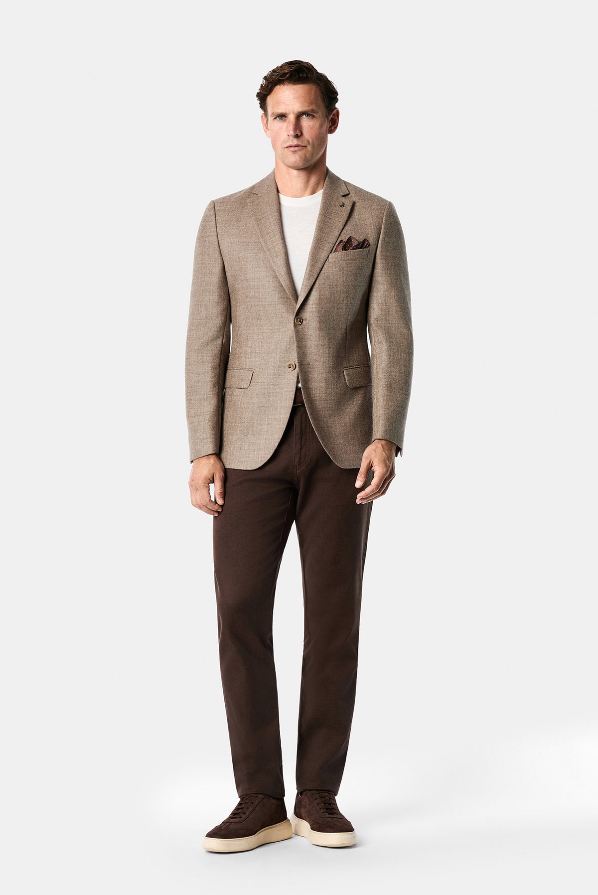 Açık Bej 7 Drop Slim Fit Mono Yaka Düz Yün Klasik Ceket