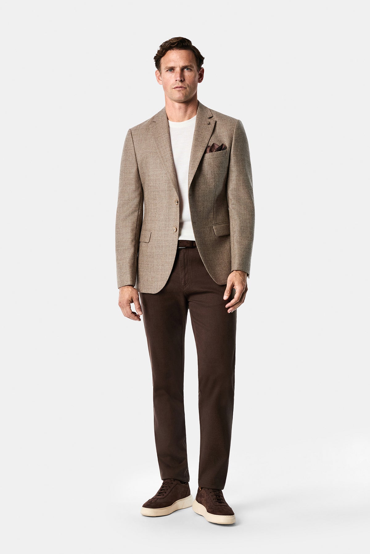 Açık Bej 7 Drop Slim Fit Mono Yaka Düz Yün Klasik Ceket
