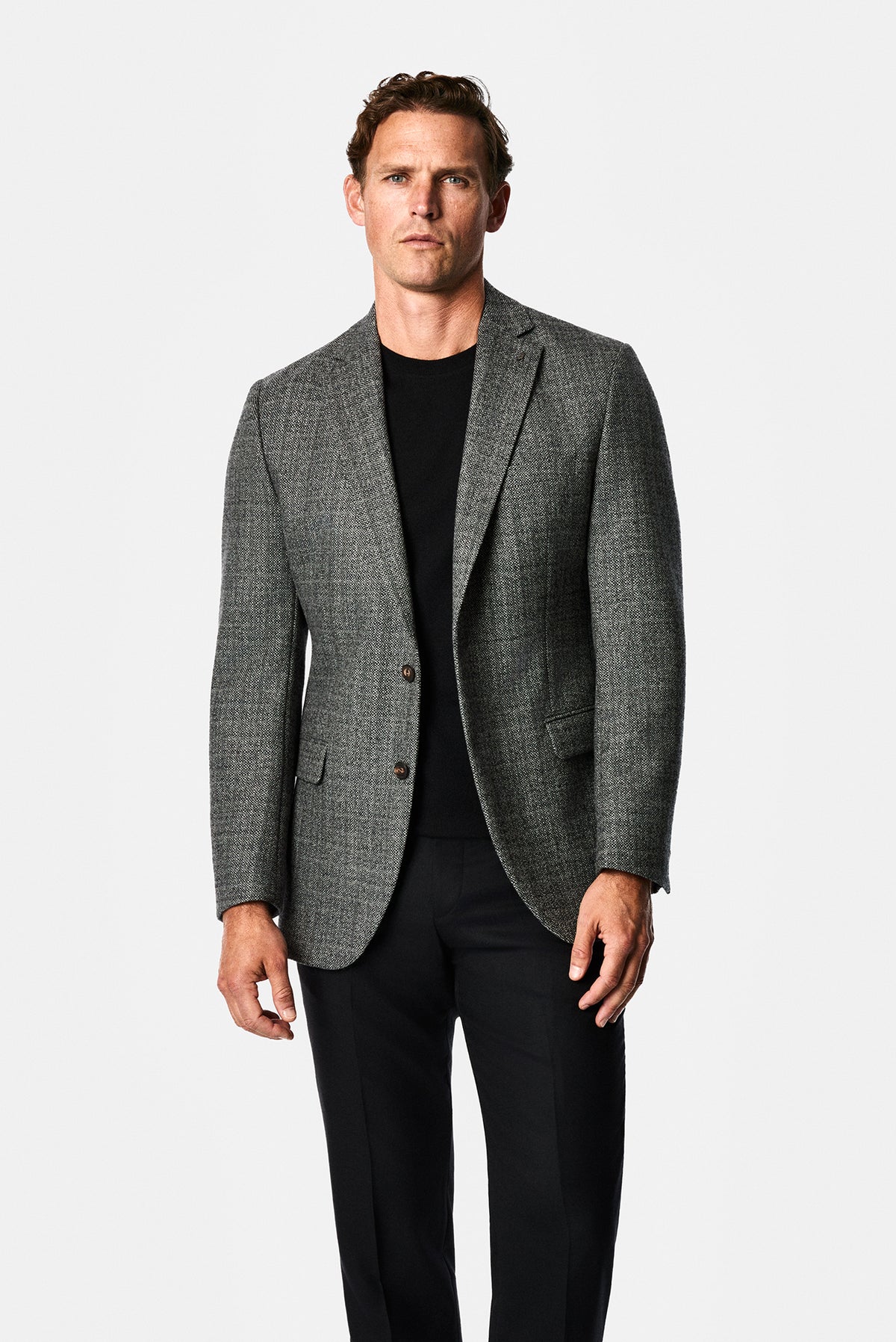 Orta Füme 6 Drop Regular Fit Mono Yaka Armürlü Kaşmir ve Yünlü Klasik Ceket