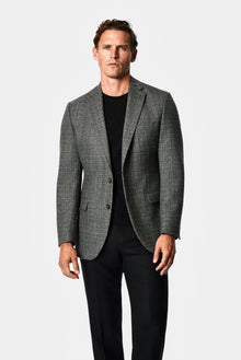 Orta Füme 6 Drop Regular Fit Mono Yaka Armürlü Kaşmir ve Yünlü Klasik Ceket