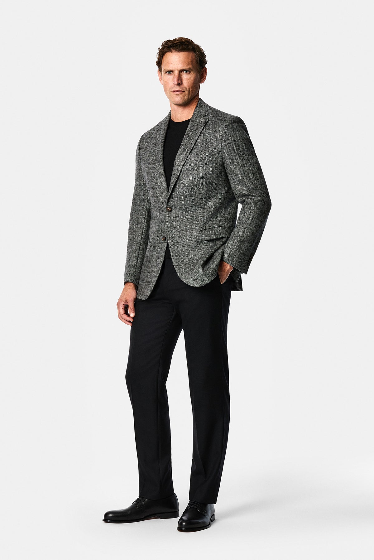 Orta Füme 6 Drop Regular Fit Mono Yaka Armürlü Kaşmir ve Yünlü Klasik Ceket