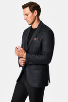 Koyu Lacivert 6 Drop Regular Fit Standart Kesim Kaşmir Yün Karışımlı Desenli İtalyan Ceket